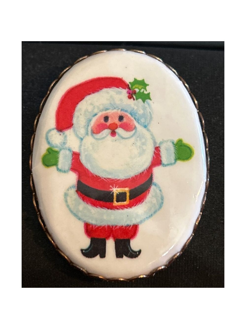 Vintage White with Red Santa Christmas Brooch Pin